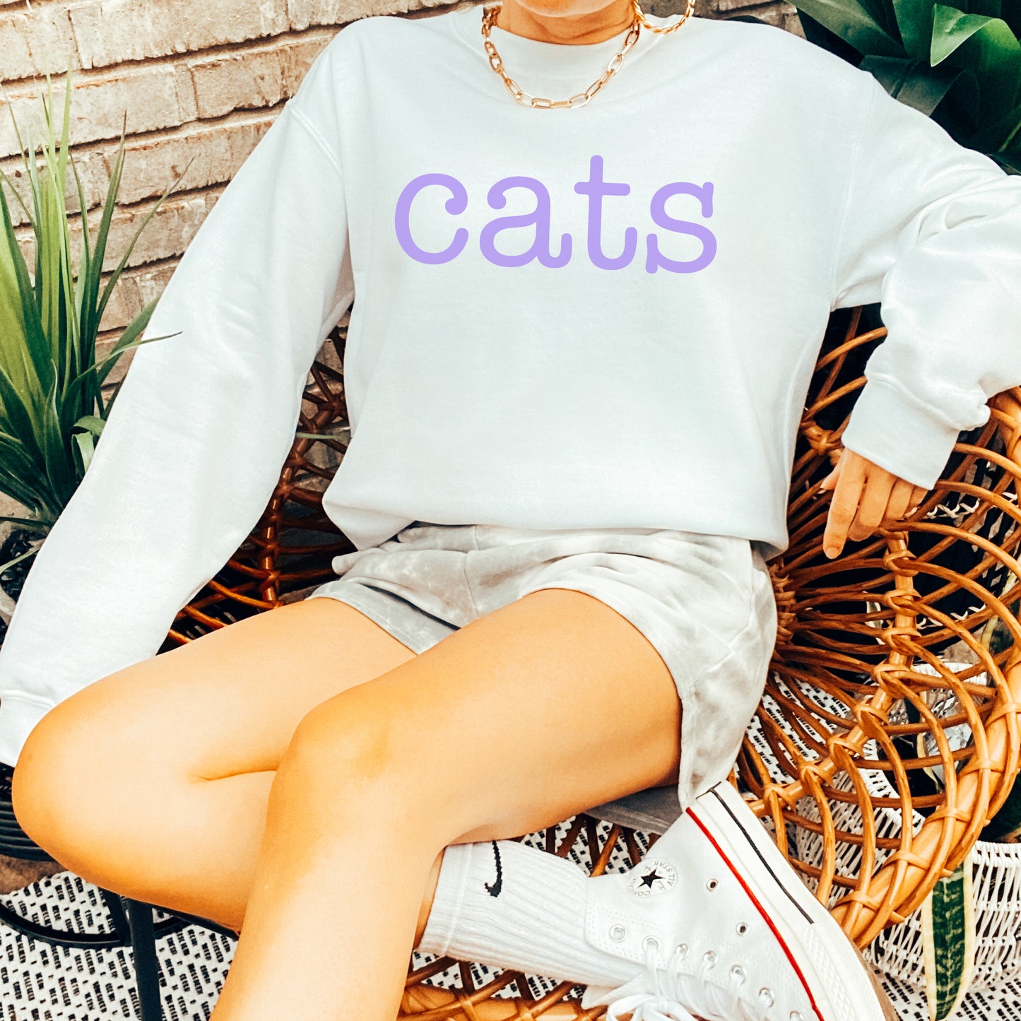 Cats Sweatshirt - White Lilac