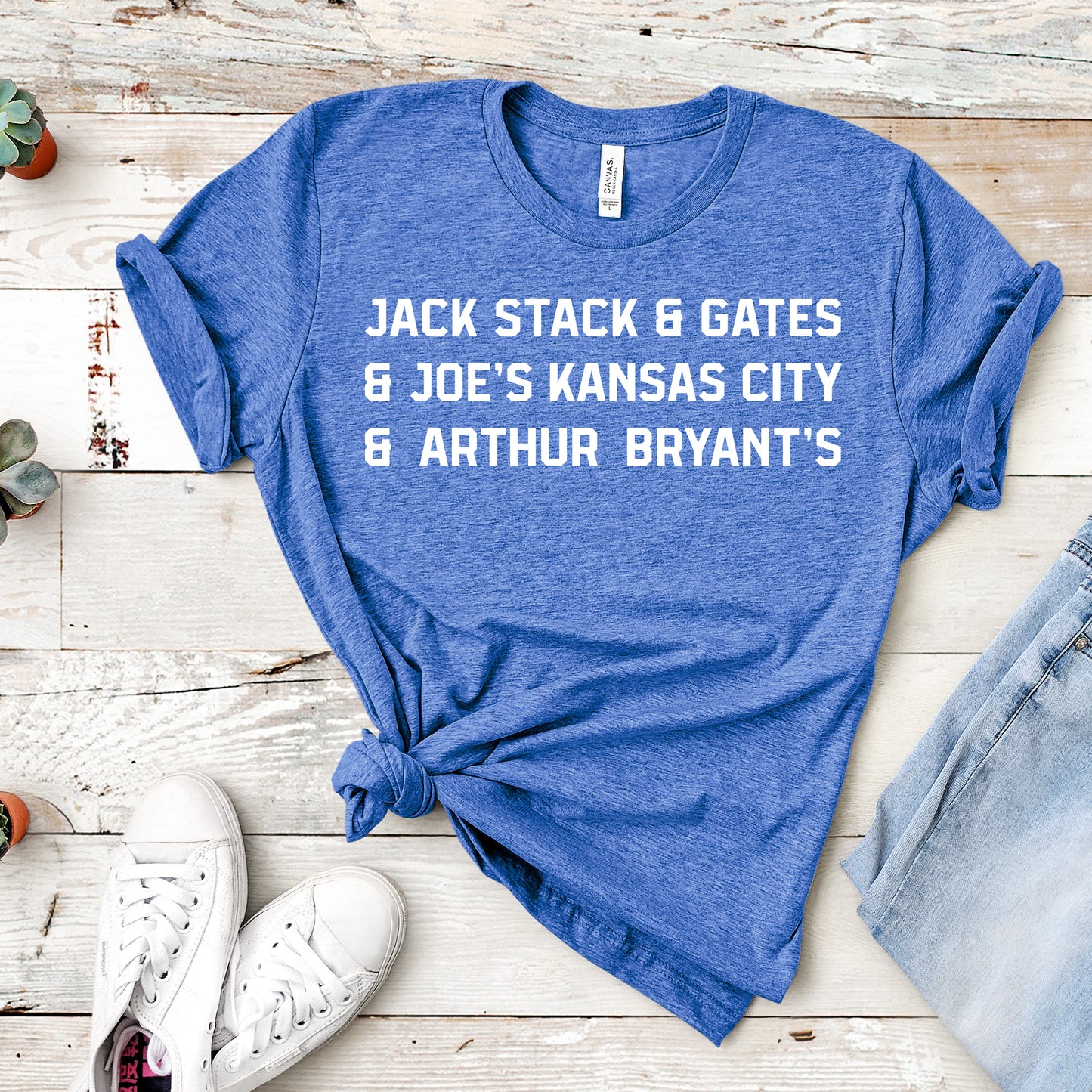 Jack Stack and Gates and Joe's Kansas City and Arthur Bryant's Tee - Blue
