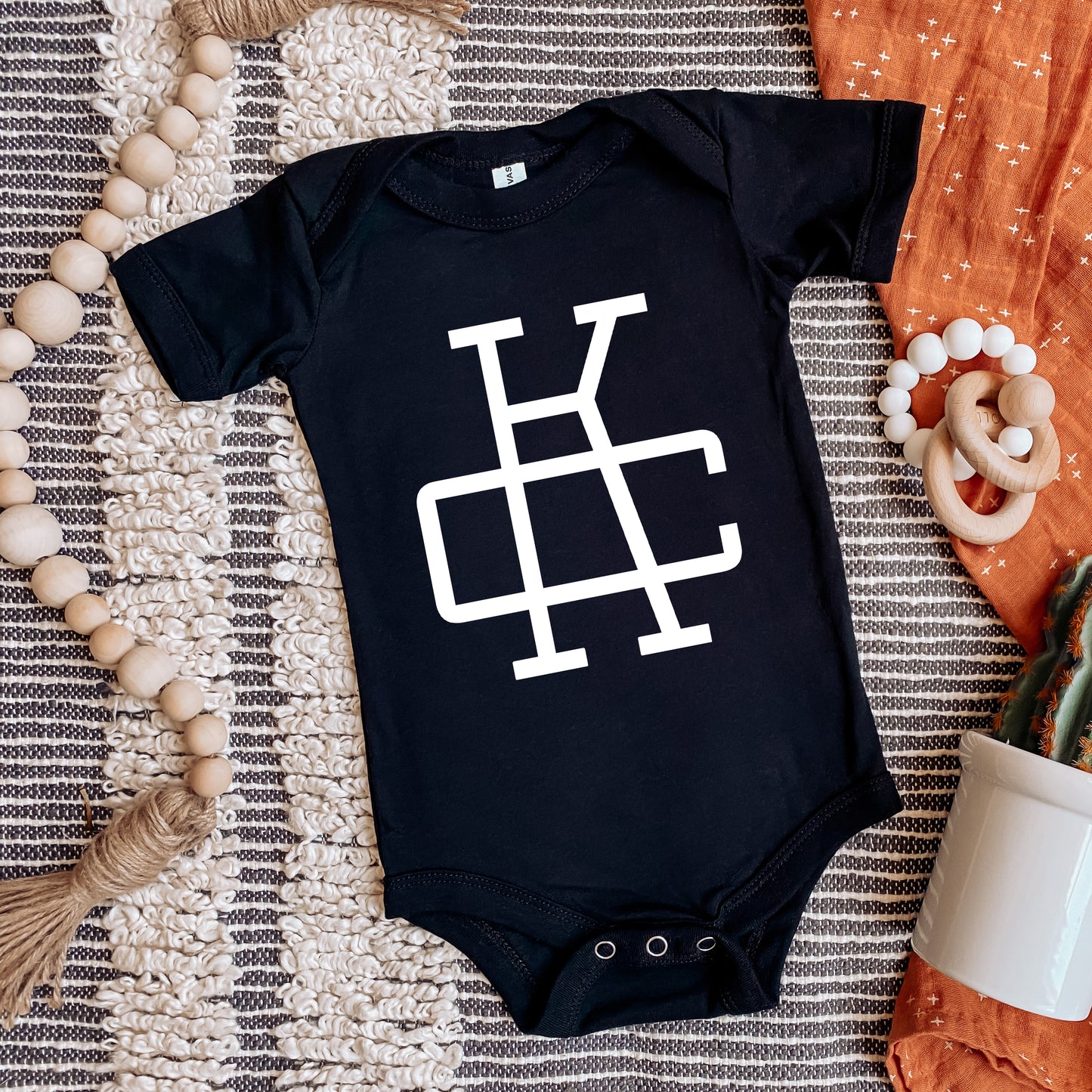 KC Monogram Baby One Piece | Black