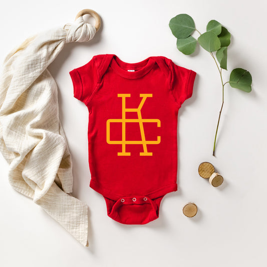 KC Monogram Baby One Piece | Red
