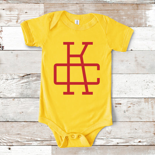 KC Monogram Baby One Piece | Yellow