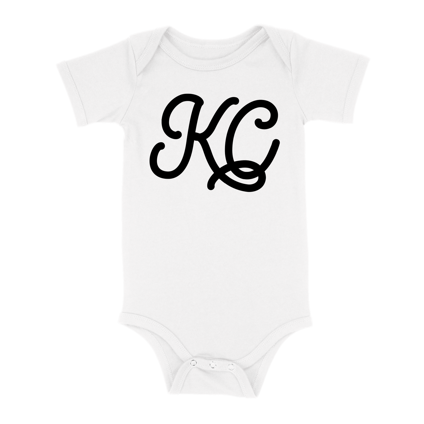 KC Script Baby One Piece | White Black