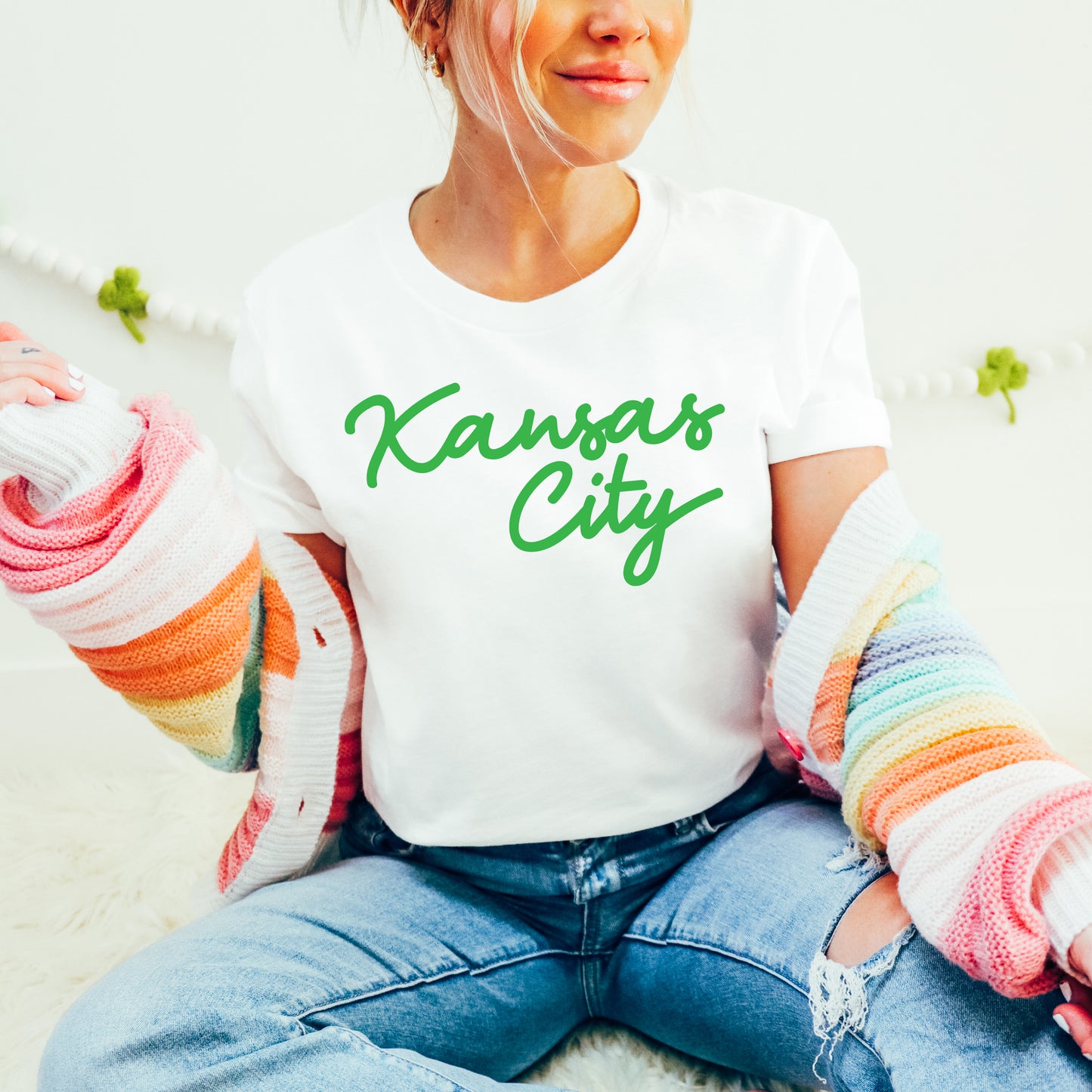 Kansas City Script Tee - White Lime