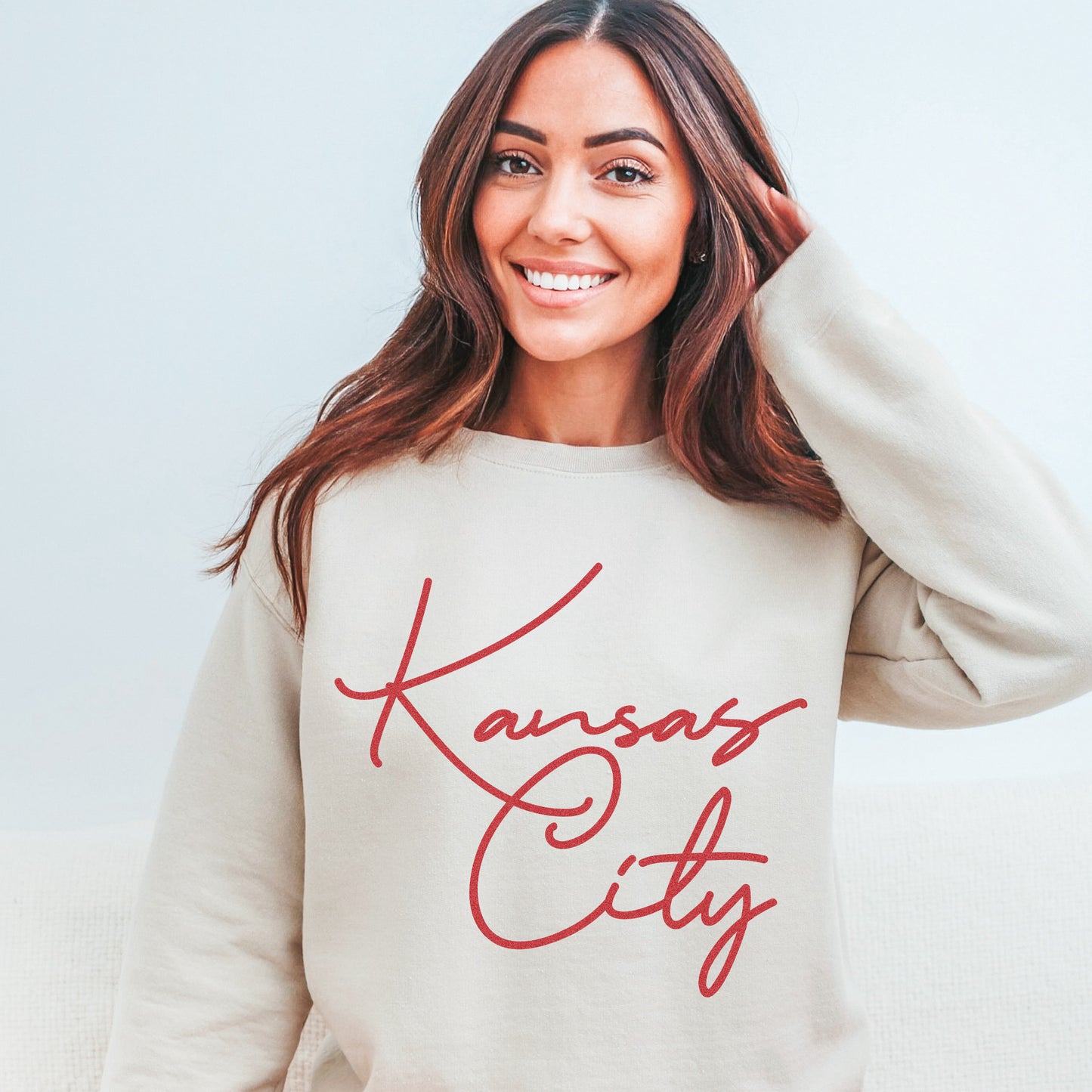 Kansas City Oversized Script Sweatshirt - Sand Red