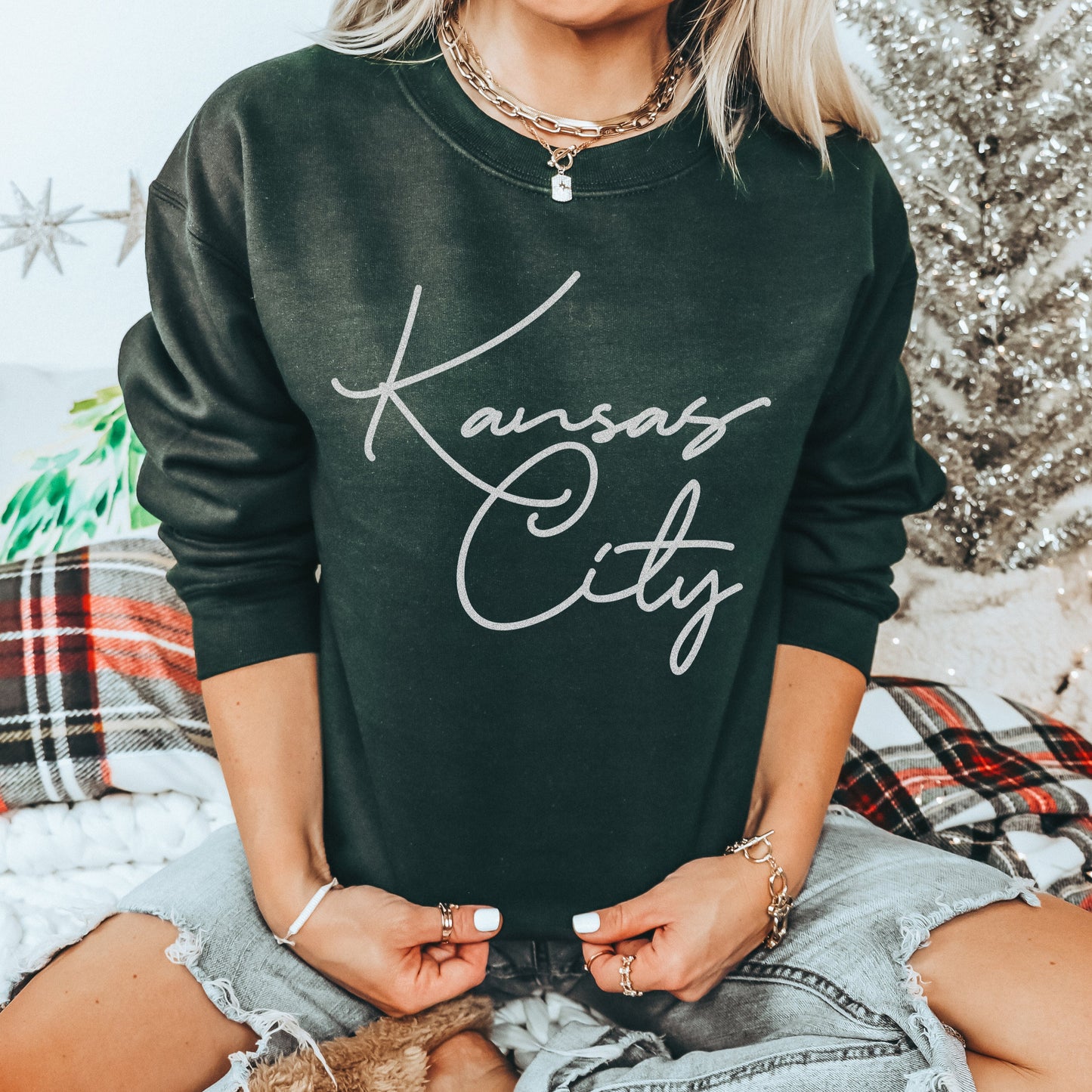 Kansas City Oversized Script Sweatshirt - Forest