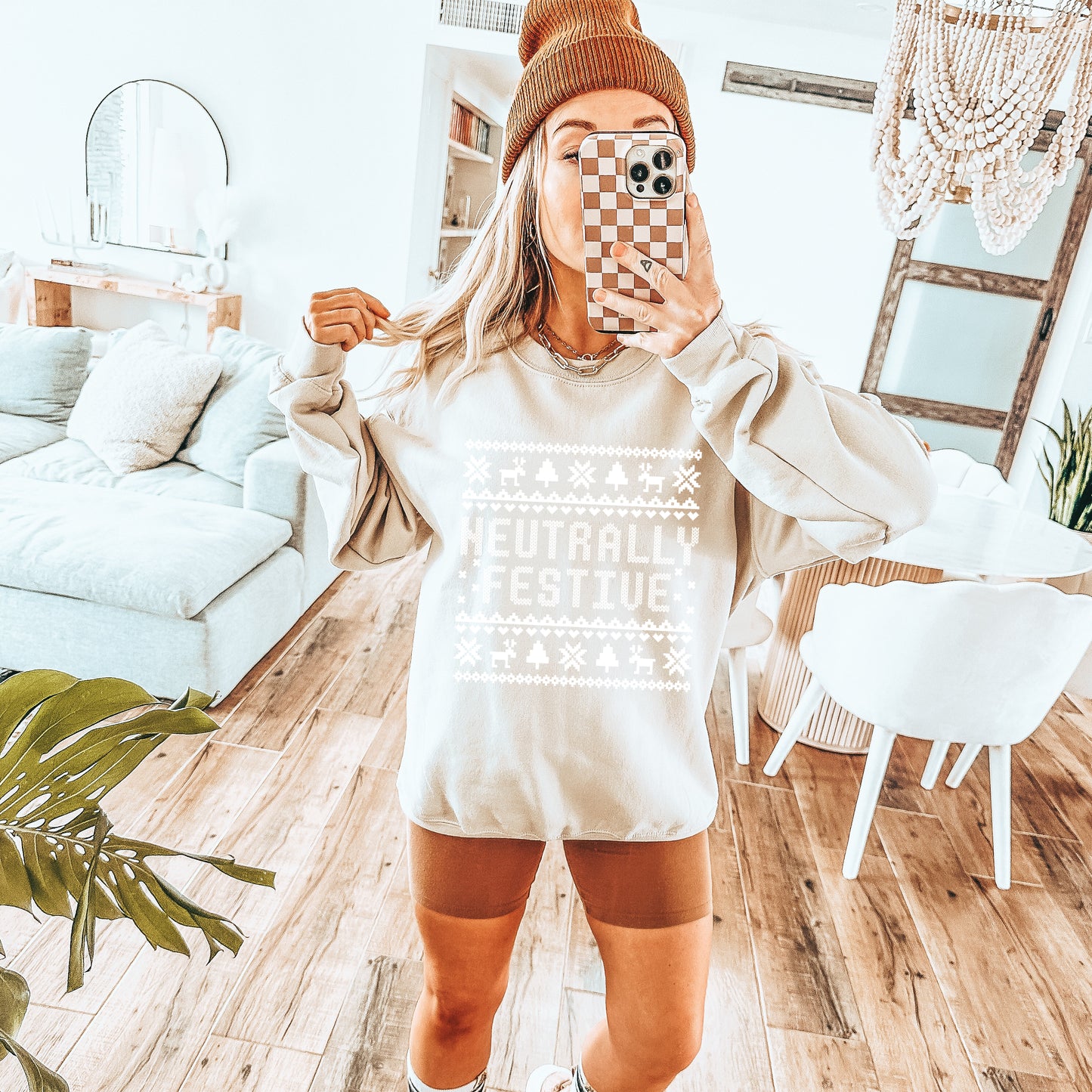 Neutrally Festive Tacky Sweatshirt - Sand