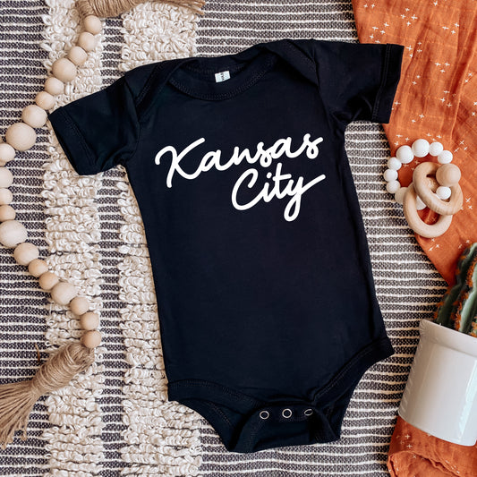 Kansas City Script Baby One Piece | Black