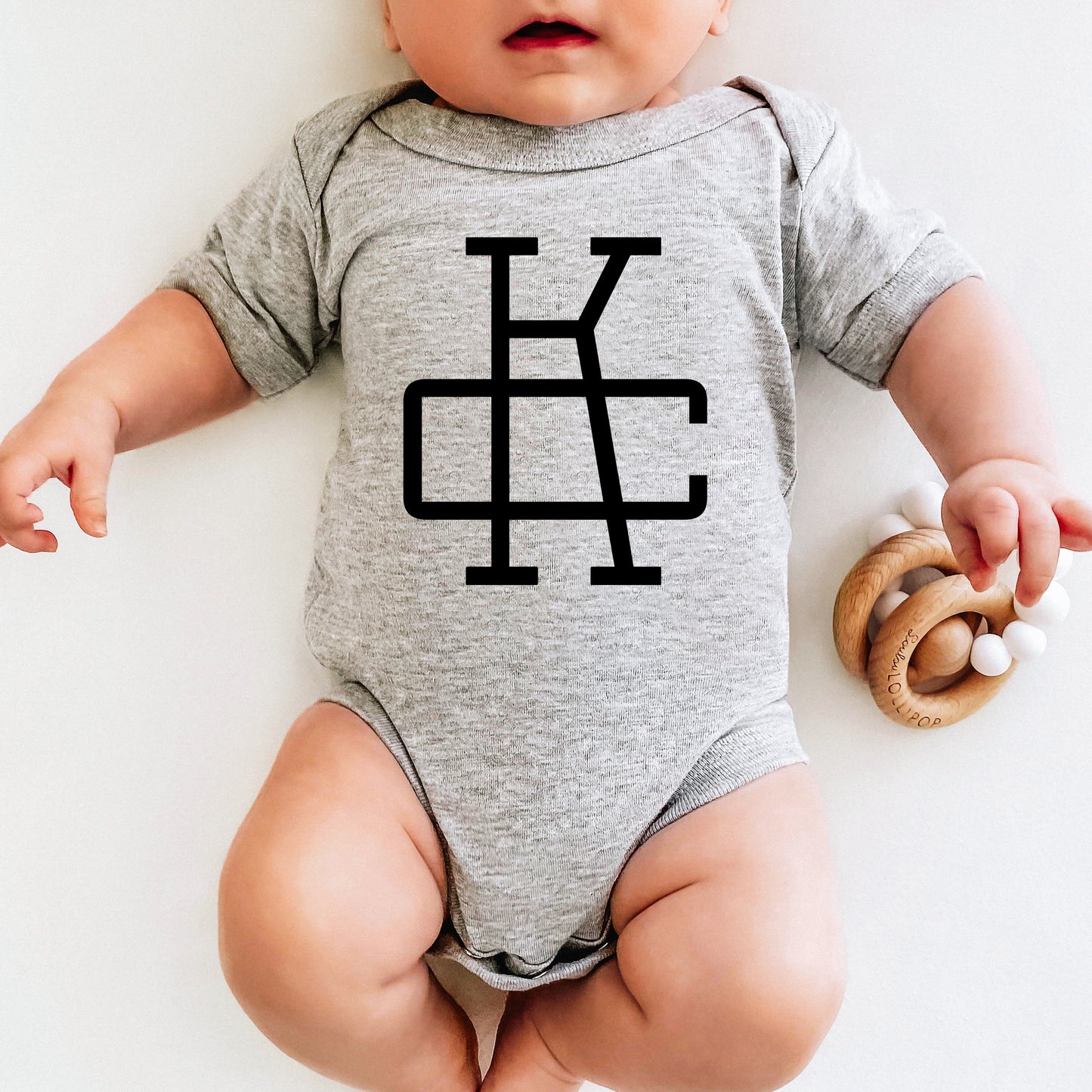 KC Monogram Baby One Piece | Grey