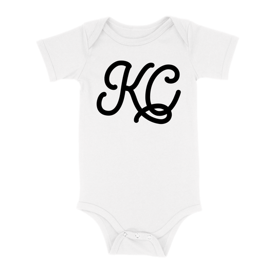 KC Script Baby One Piece | White Black