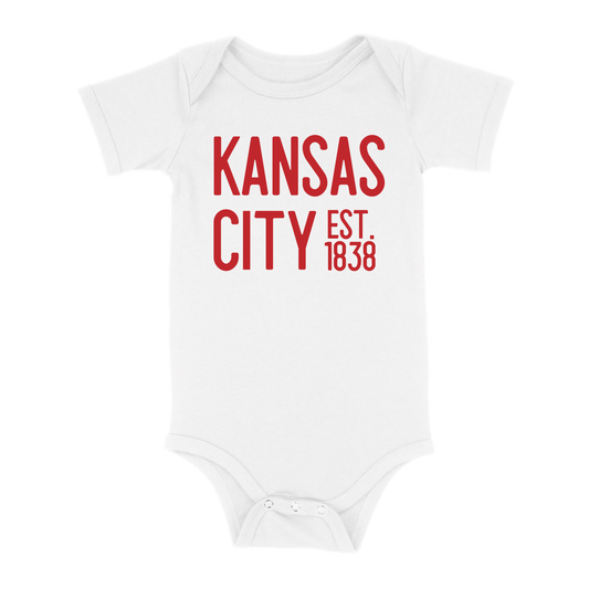 Kansas City EST 1838 Baby One Piece | White Red