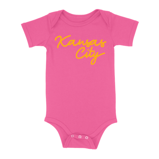 Kansas City Script Baby One Piece | Hot Pink