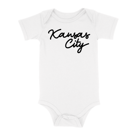 Kansas City Script Baby One Piece | White Black