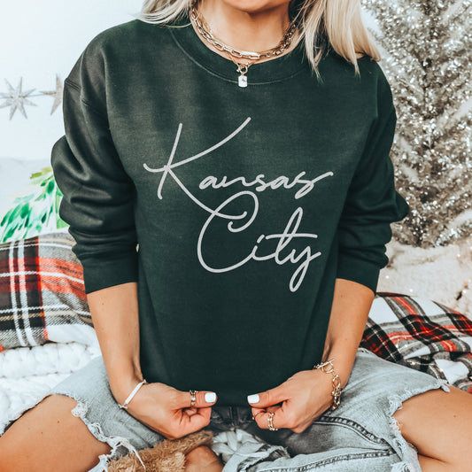 Kansas City Oversized Script Sweatshirt - Forest