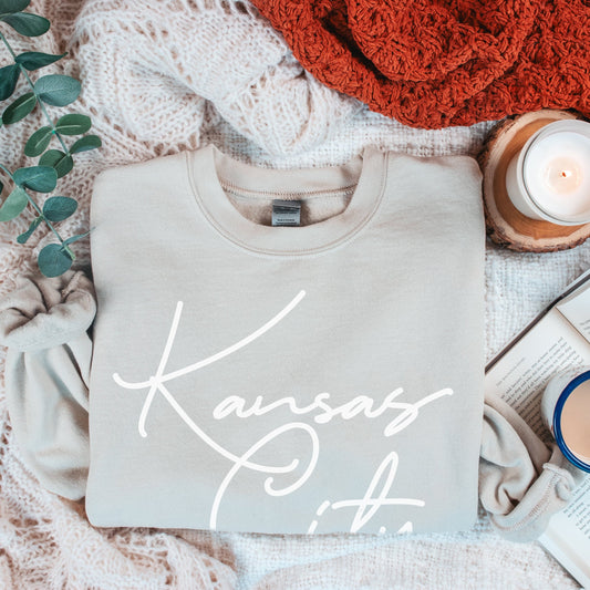 Kansas City Oversized Script Sweatshirt - Sand