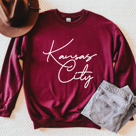 Kansas City Oversized Script Sweatshirt - Maroon