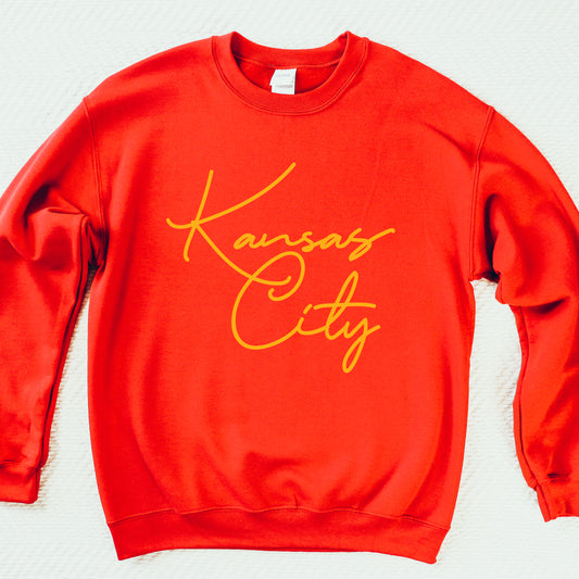 Kansas City Oversized Script Sweatshirt - Red